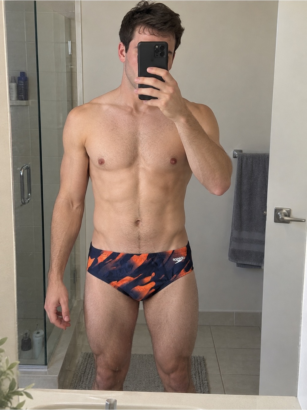 Speedo Menโs Navy & Orange Swim Briefs